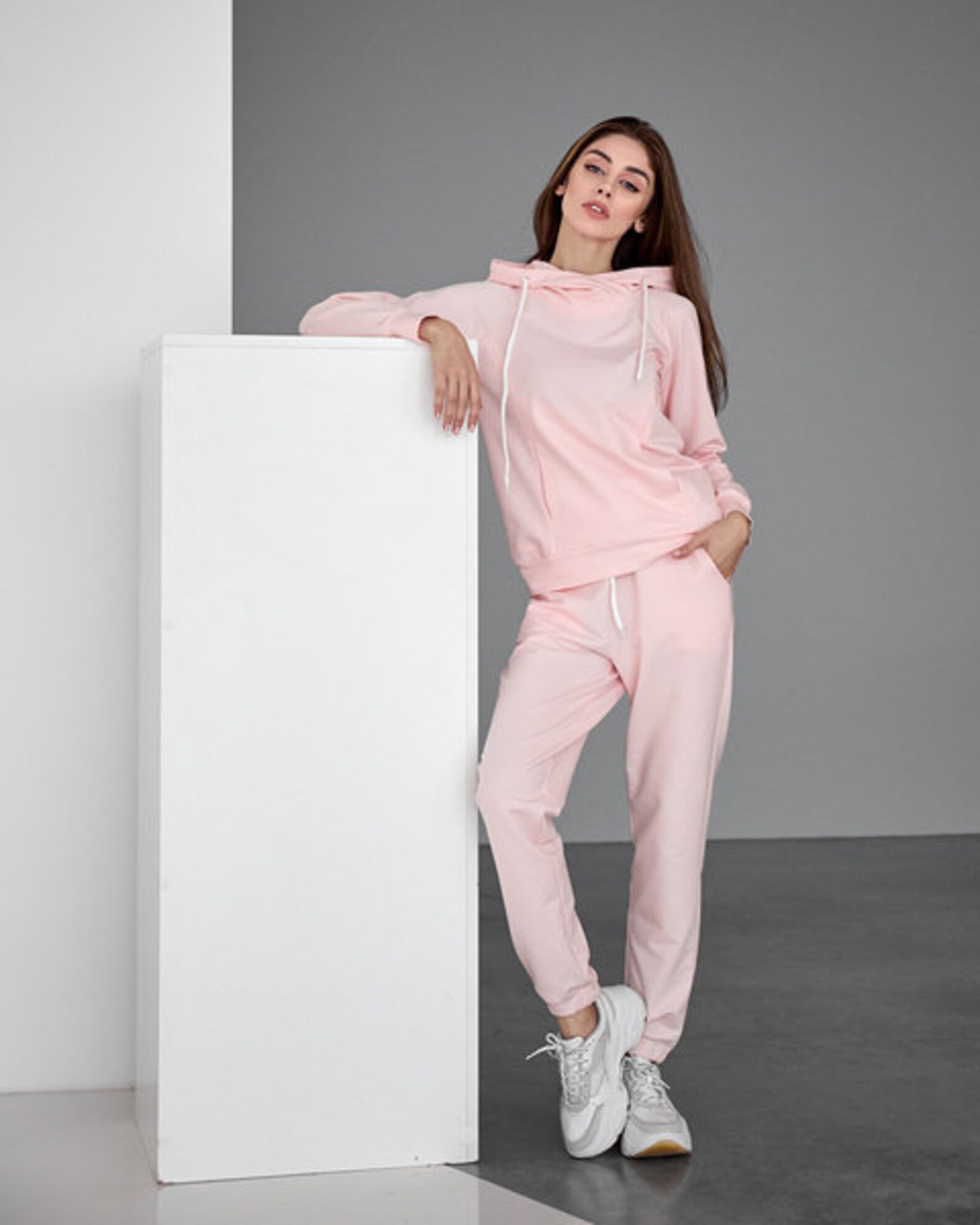 Two piece tracksuit set women Pink cotton sweatsuit set Hoodie Etsy