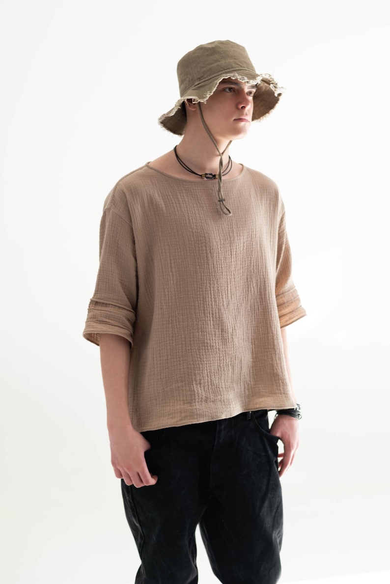 Gauze Desert Tee, Boho Festival Top, Burning Man Nomad Outfit, Avant-Garde Cosplay Shirt image 9