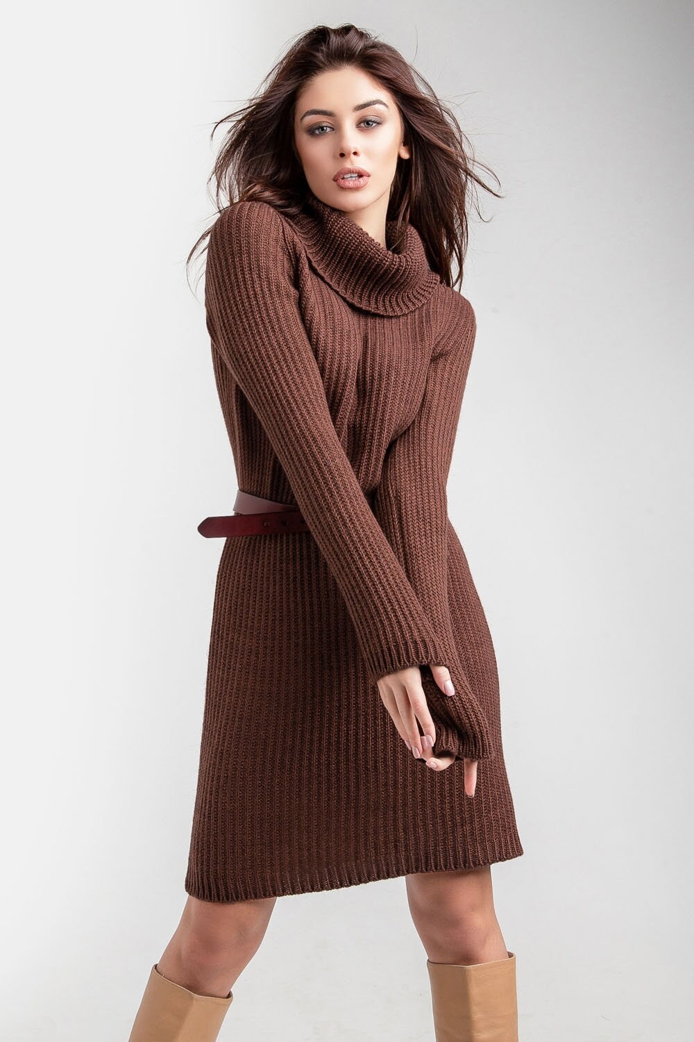 Brown sweater dress Long knit sweater Brick warm dress Etsy