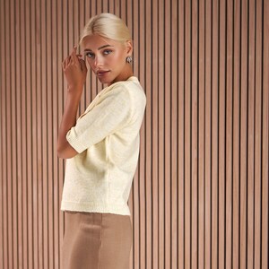 Haut chaud à manches courtes tricoté solide, pull minimaliste, tenue de bureau d'hiver pour femmes, pull émeraude décontracté image 5
