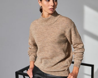 Turtleneck alpaca merinos wool sweater Womens warm longsleeve Soft winter jumper with high collar
