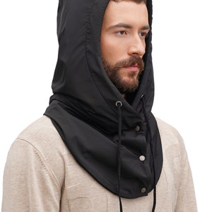 Waterproof hooded scarf Rainproof warm cowl hood black