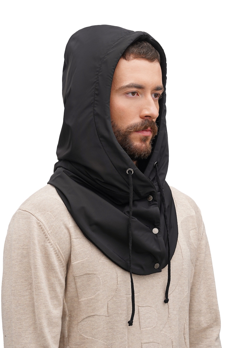 Waterproof hooded scarf Rainproof warm cowl hood black