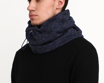 Blue fleece neckwarmer Neckwarmer for men Warm mens scarf Neck warmer