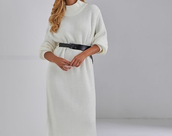 Maxi Chunky Ribbed Knitted Sweaterdress Womens Long Relaxed fit Warm Dress Rib Knit Sweater