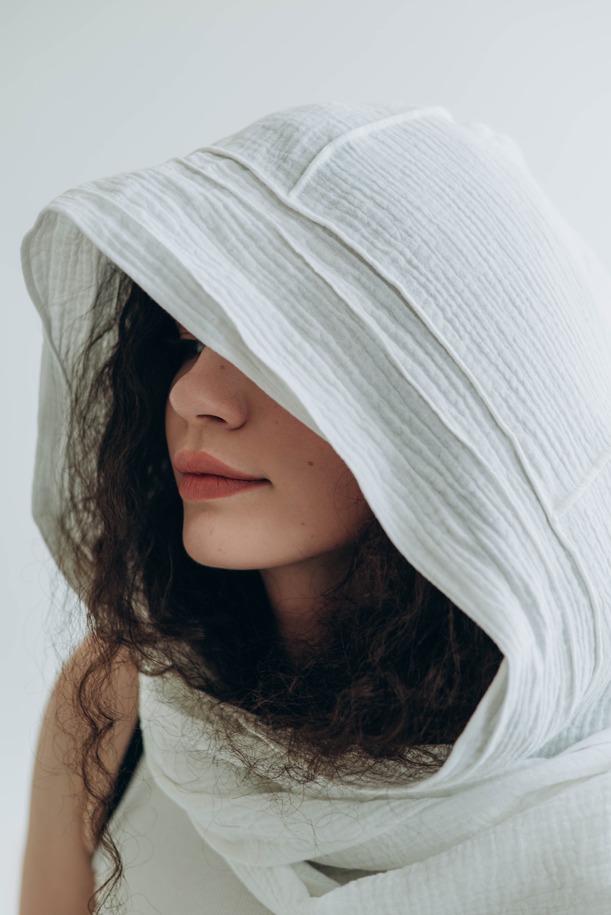 Organic Cotton Hooded Scarf Natural Fabric Round Scarf With