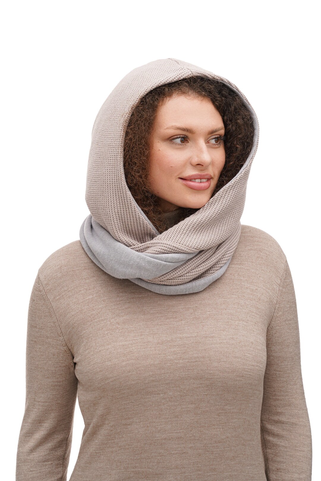 Rib Knit Hooded Scarf Warm Wide Circle Scarf With Hood Knitwear Cowl Hood Etsy