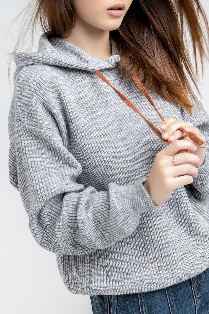 Khaki hooded sweater Women warm hoodies Wool knit hoodies Etsy