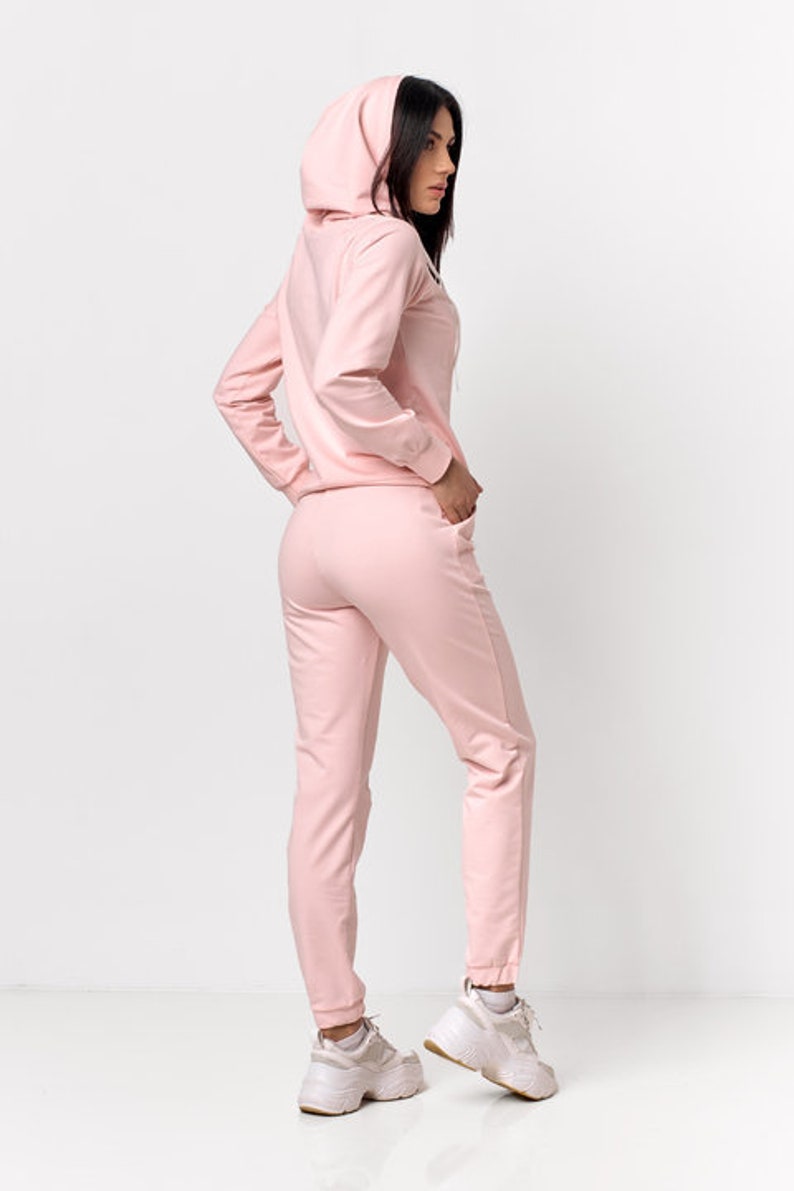 Two piece tracksuit set women Pink cotton sweatsuit set Hoodie | Etsy