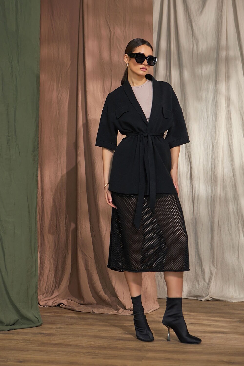 Black silk cardigan sales