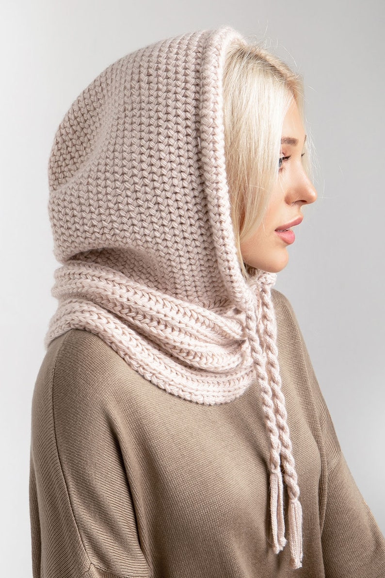 Gray hooded scarf Womens snood Knitted hooded scarf Etsy