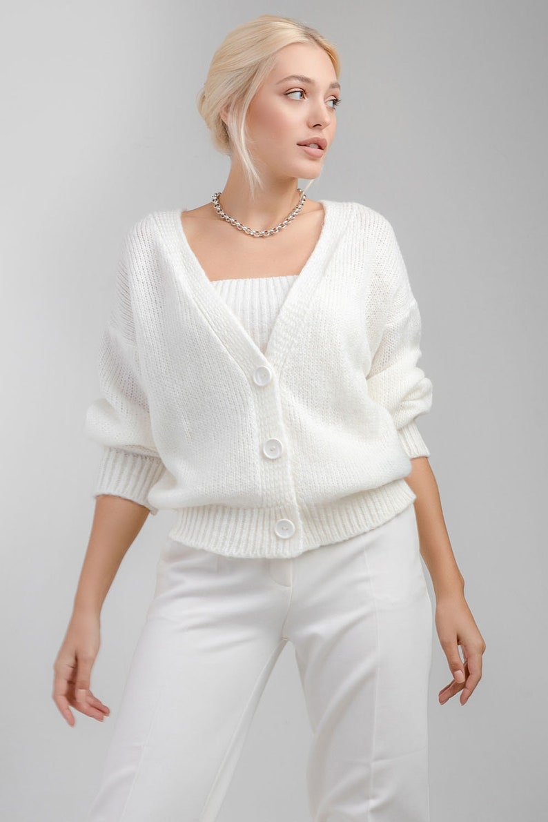 Wool short cardigan Warm soft sweater Long sleeve knit cardigan image 2