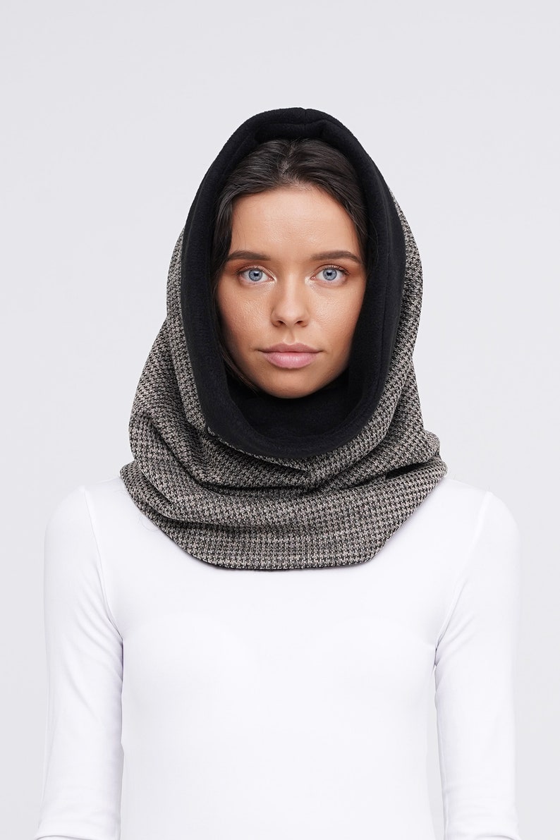 Blue hooded scarf Fleece warm snood Womens tube scarf | Etsy
