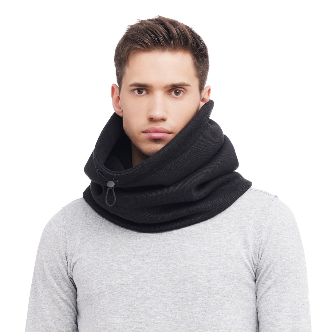 Mens Hooded Scarf Black Fleece Tube Scarf Snood for Men Warm Etsy