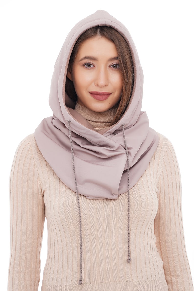 Waterproof hooded scarf Beige rainproof warm cowl hood image 2