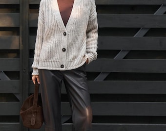 Chunky Rib Knit Womens Warm Buttons Cardigan Sweater