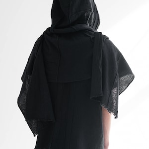 Desert Nomad Muslin Set, Men's Black Gauze T-Shirt and Convertible Hood, Post-Apocalyptic Festival Outfit image 18