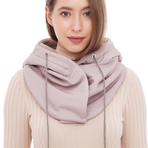 Waterproof hooded scarf Beige rainproof warm cowl hood image 3