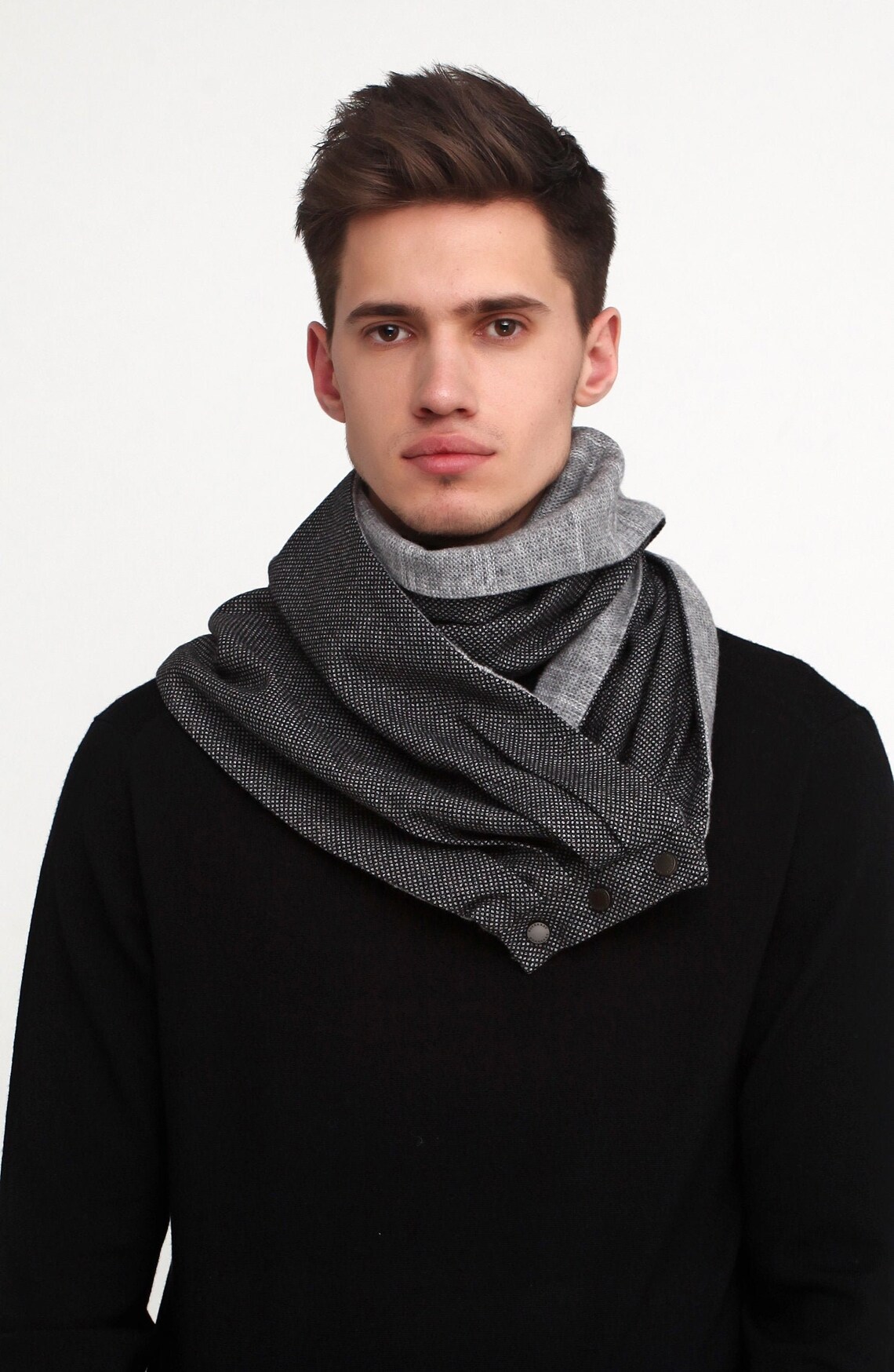 Gray Mens Scarf Wool Loop Scarf Mens Revarsible Sacrf With Etsy