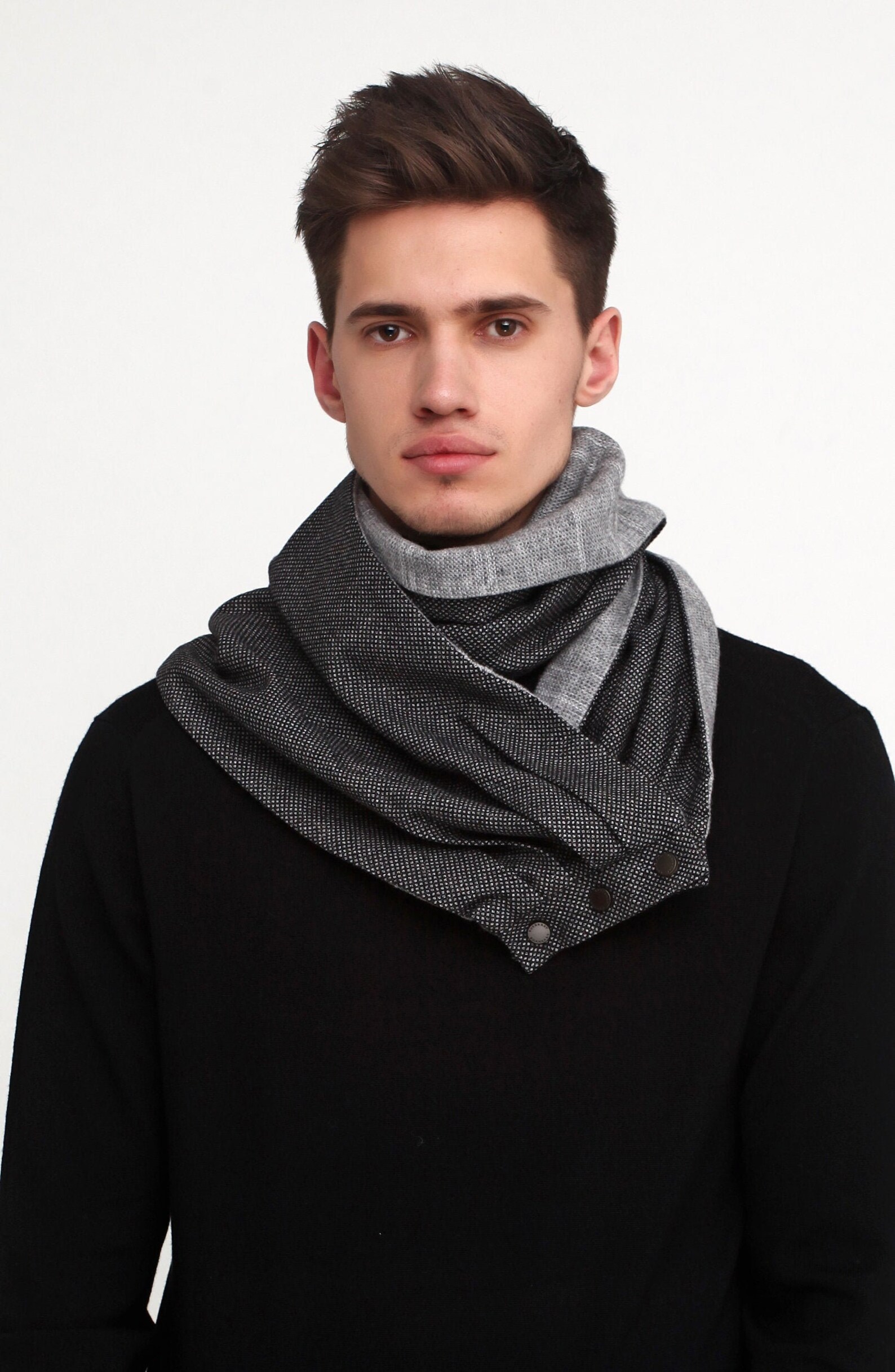 Gray Mens Scarf Wool Loop Scarf Mens Revarsible Sacrf With Etsy