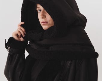 Winter Waterproof Hooded Scarf with Foux Fur lining