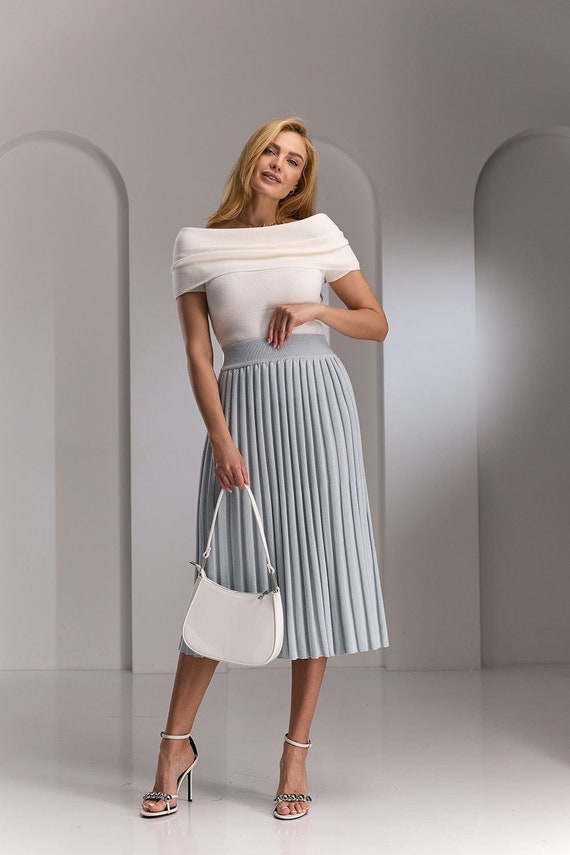 Cotton Pleated Below Knee Skirt Minimalist Elegant Knitwear for Ladies Cotton Knit Skirt Solid Casual Woman s Skirt Etsy Norway