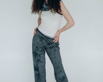 Tie dye organic cotton pants Low waist straight relaxed trousers Womens marble jersey wide leg pants