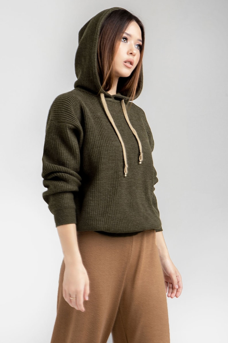 Khaki hooded sweater Women warm hoodies Wool knit hoodies Etsy