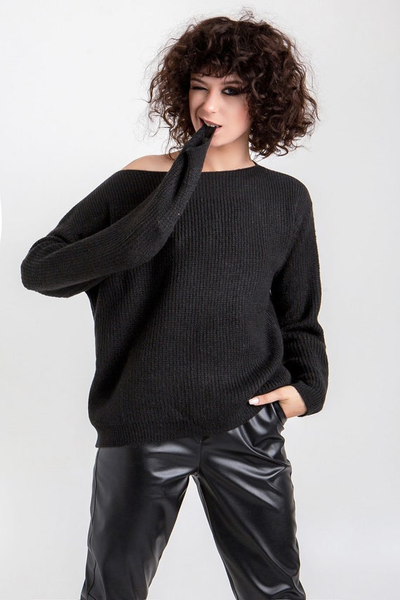 Womens black jumper Loose fit jimper Basic black jumper Etsy