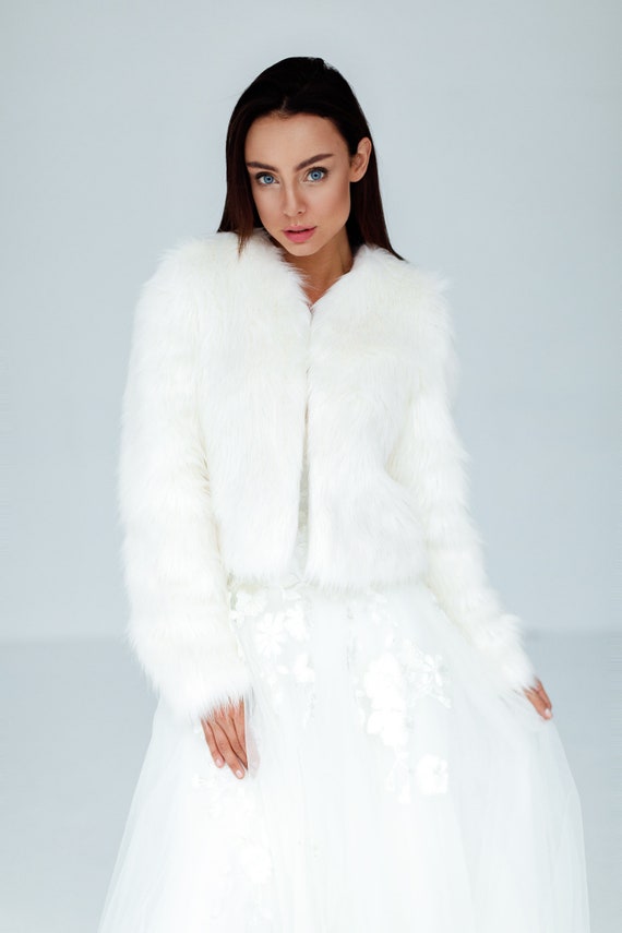 White Faux Fur Bridal Wedding Bolero 