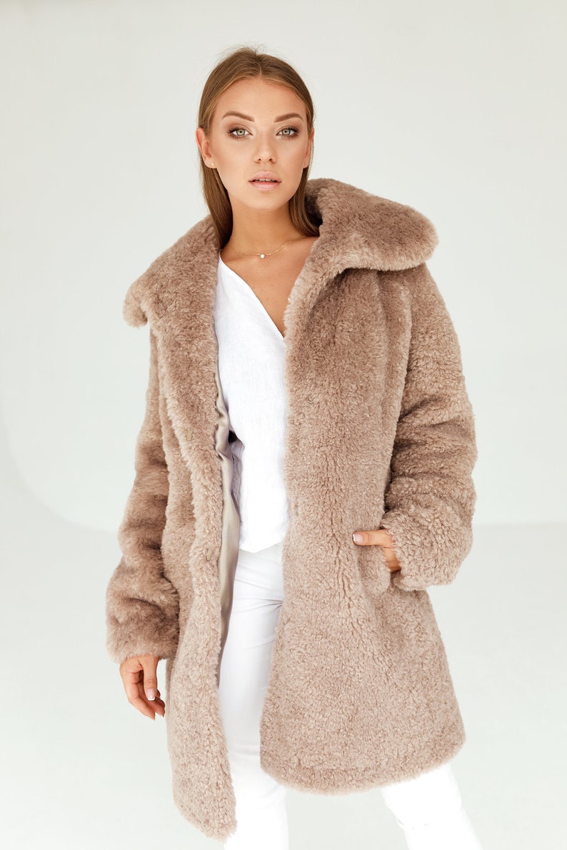 Dark Beige Teddy Bear Coat Faux Fur Shearling Jacket with a Etsy