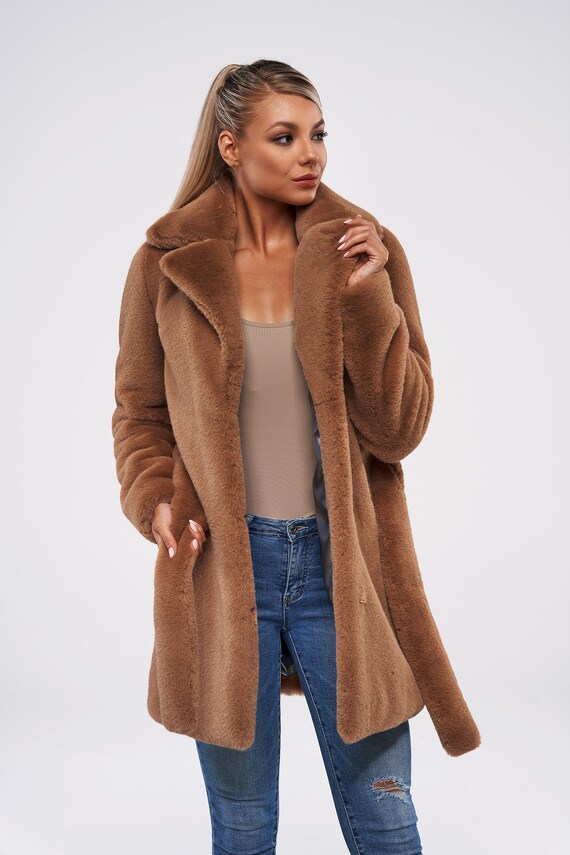 camel faux fur jacket