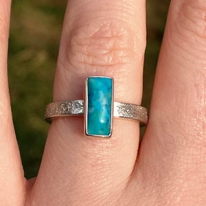 Turquoise and Sterling Silver Textured Statement Ring - UK Size L/US Size 6