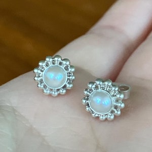 Freshwater Pearl and Sterling Silver Stud Earrings with Granulation Detail