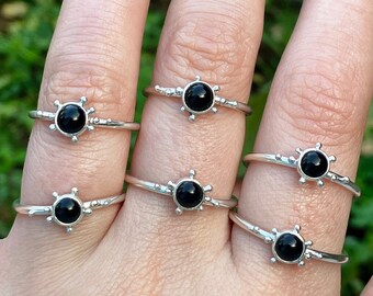 Onyx and Sterling Silver Granulation Ring
