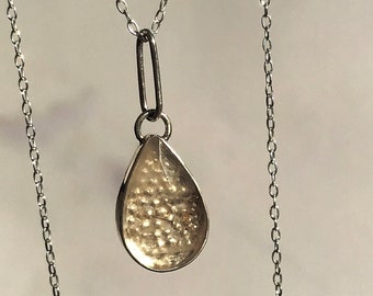 Rutilated Quartz and Sterling Silver Granulation Backed Teardrop Pendant Necklace