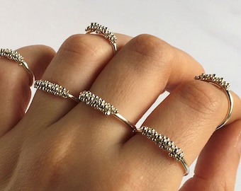 Miranda Ring - Front Iota Sterling Silver or 9ct Gold Granulation Ring
