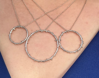 Sterling Silver Iota Circle Necklaces with Granulation in Varying Sizes