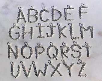 Sterling Silver Alphabet Initial Name Pendant Necklaces with Granulation