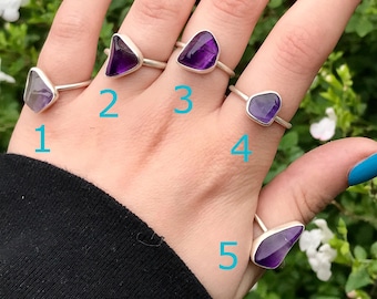 Sterling Silver and Tumbled Gemstone Rings: Amethyst, Garnet, Tiger&#39;s Eye, Carnelian, Black Tourmaline, Seraphinite, Red Jasper, Rose Quartz