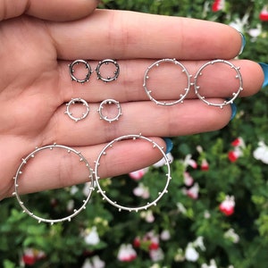 Sterling Silver Iota Circle Stud Earrings with Granulation - Mini (Silver and Black), Midi and Maxi