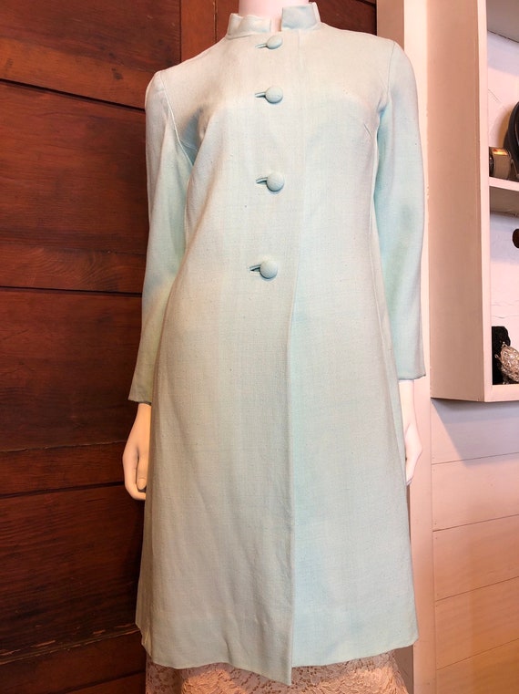 Baby Blue 1960s Mandarin Collar Linen Jacket