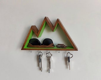 Rustic Key Organizer, Hand made Wooden Mountain Wall Shelf
