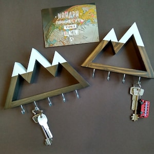 Handmade Wall Key Hanger - Mountain Key Hooks - Rustic Entryway Decor - Housewarming Gift for Nature Lovers&quot;