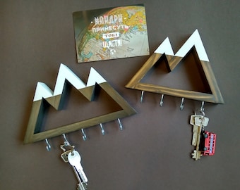 Handmade Wall Key Hanger - Mountain Key Hooks - Rustic Entryway Decor - Housewarming Gift for Nature Lovers&quot;