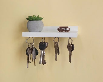 Wooden Shelf With Magnets For Keys | Handcrafted Wall Key Holder of natural wood | Small Entryway Wall Shelf