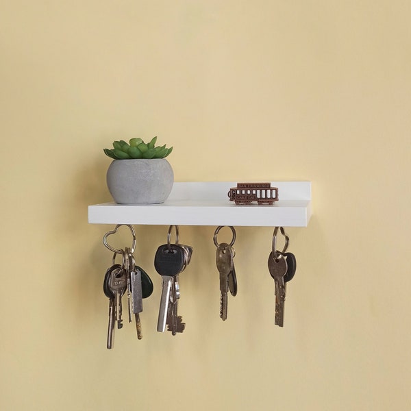 Wooden Shelf With Magnets For Keys | Handcrafted Wall Key Holder of natural wood | Small Entryway Wall Shelf