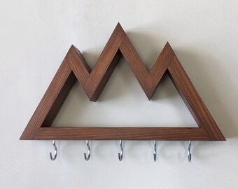 Mountain Peaks Wall Key Holder | Pine Wood Rack, Dog Leash Holder