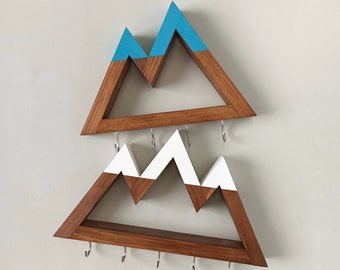 Mountain Key Holder: Handcrafted Wood Wall Rack for Jewelry and Keys