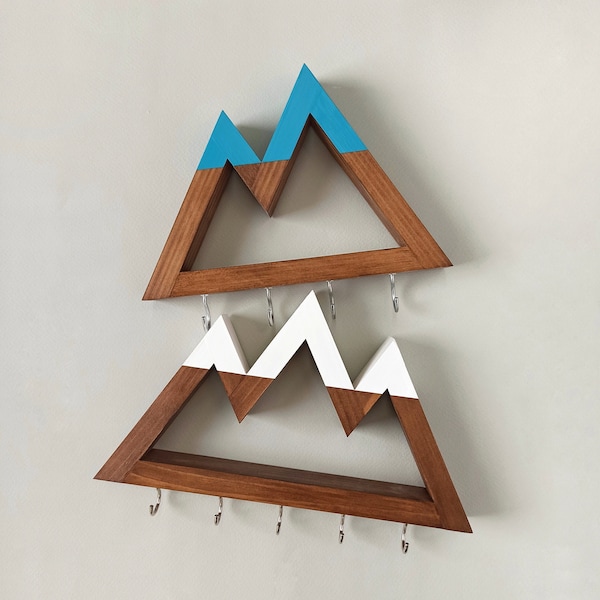 Mountain Key Holder: Handcrafted Wood Wall Rack for Jewelry and Keys